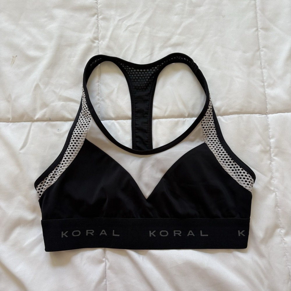 Koral Womens Racerback Sports Bra Black White Activewear Yoga Running Outdoor